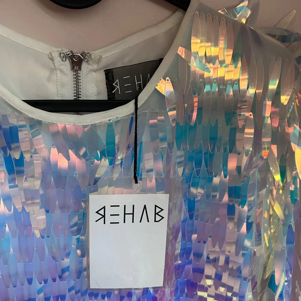 Iridescent Sequin Fringe Party Mini Body Con Dress M - Picture 9 of 16